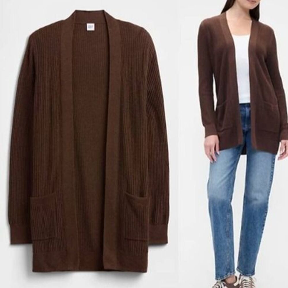 Gap Relaxed Shaker Stitch Open Front Cardigan Soft Knit Cotton Blend